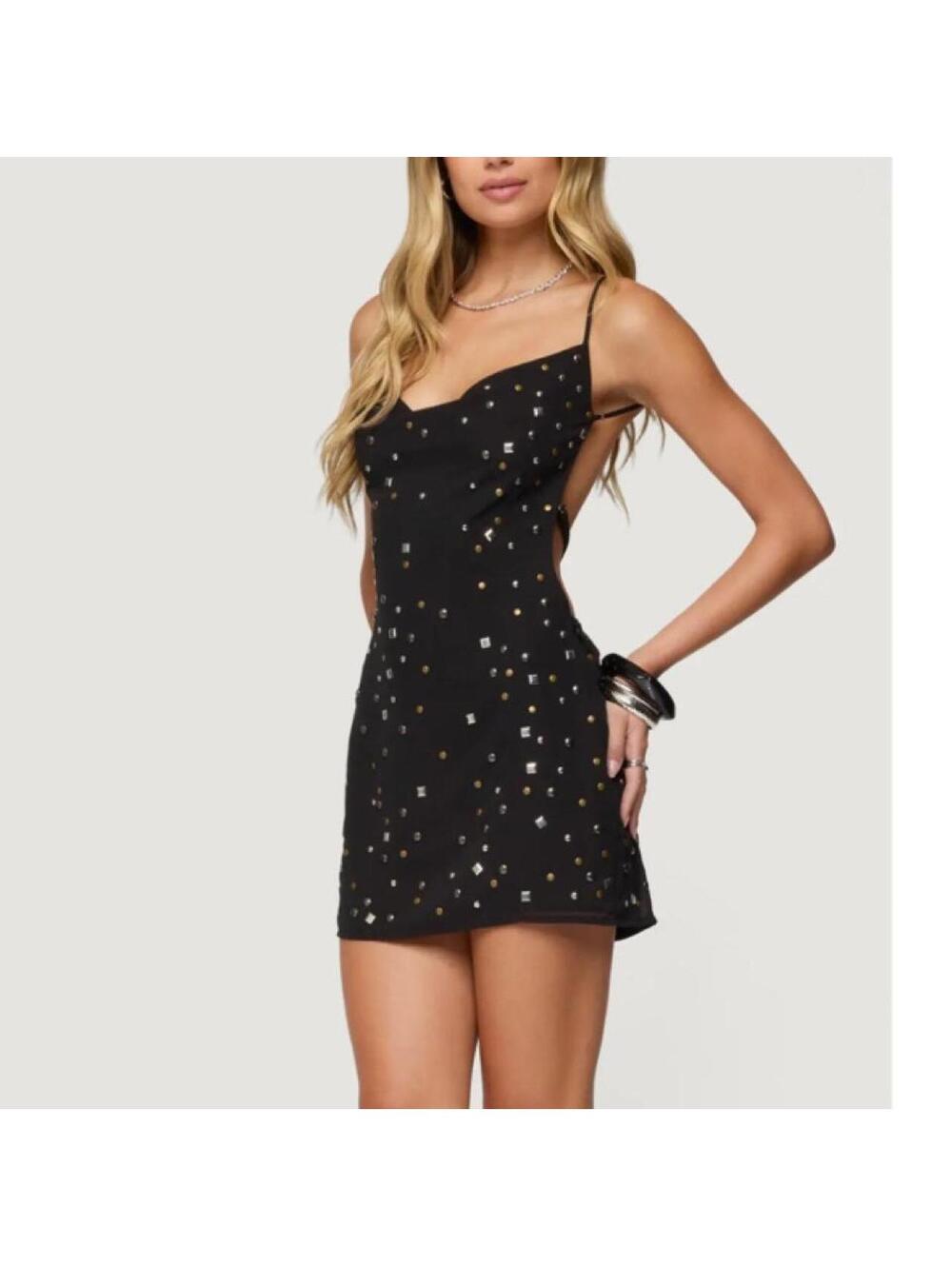 Stud Backless Chiffon Minidress